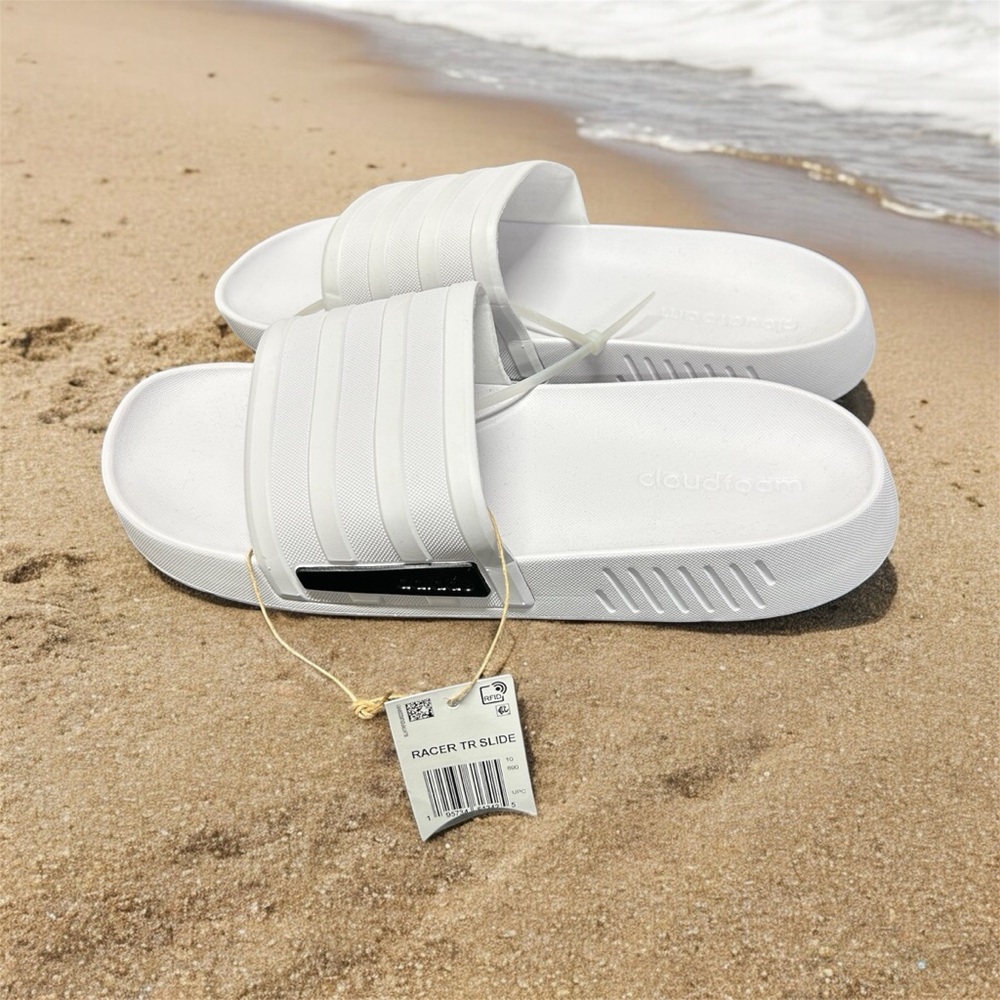 adidas Racer Tr Slides Cozy Wear-Resistant White Unisex Slippers- NEW WITH TAGS
